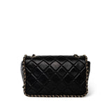 CHANEL Handbag Black Black Crumpled Calfskin Medium Chain Around Flap Bag Light Gold Hardware -Knockoff
