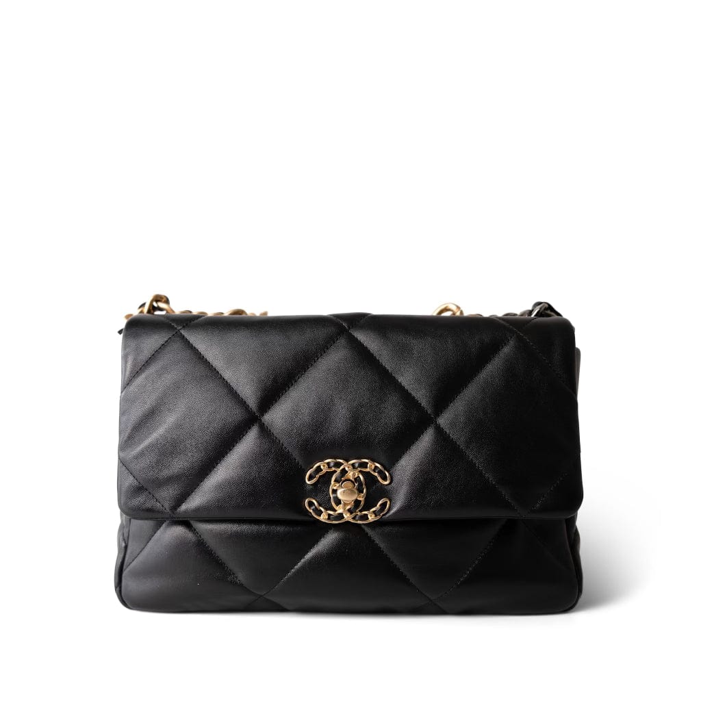 CHANEL Handbag Black Black Lambskin Quilted 19 Flap Medium/Large Mixed Hardware -Knockoff
