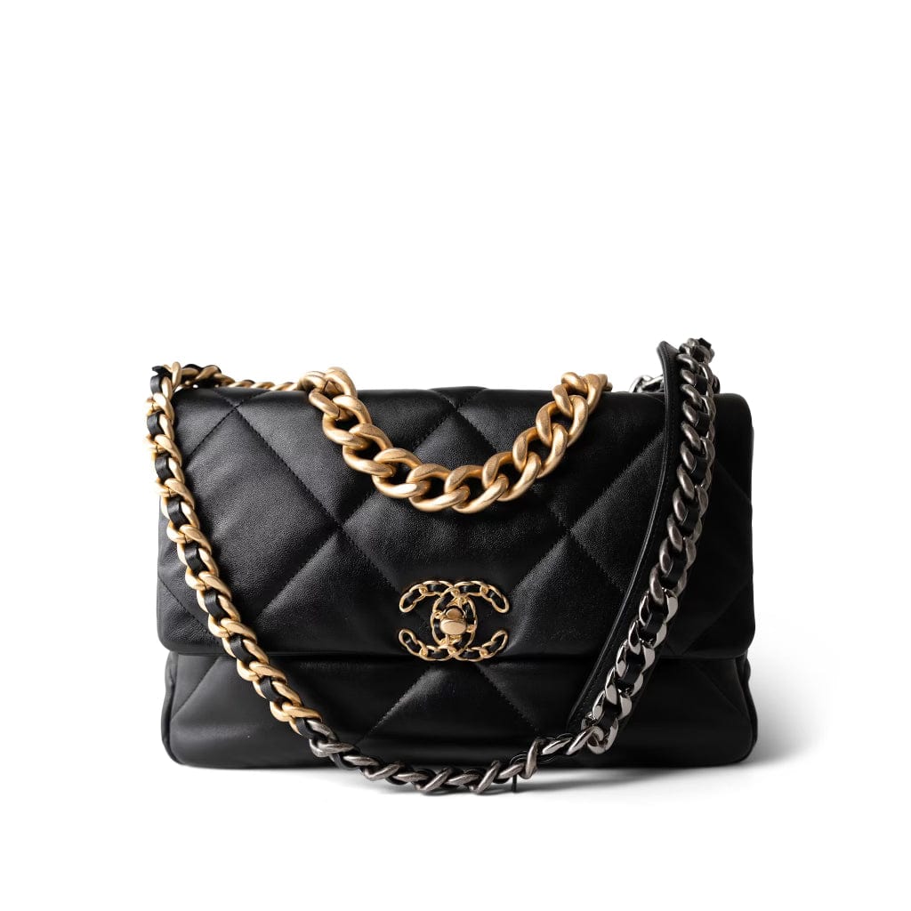 CHANEL Handbag Black Black Lambskin Quilted 19 Flap Medium/Large Mixed Hardware -Knockoff
