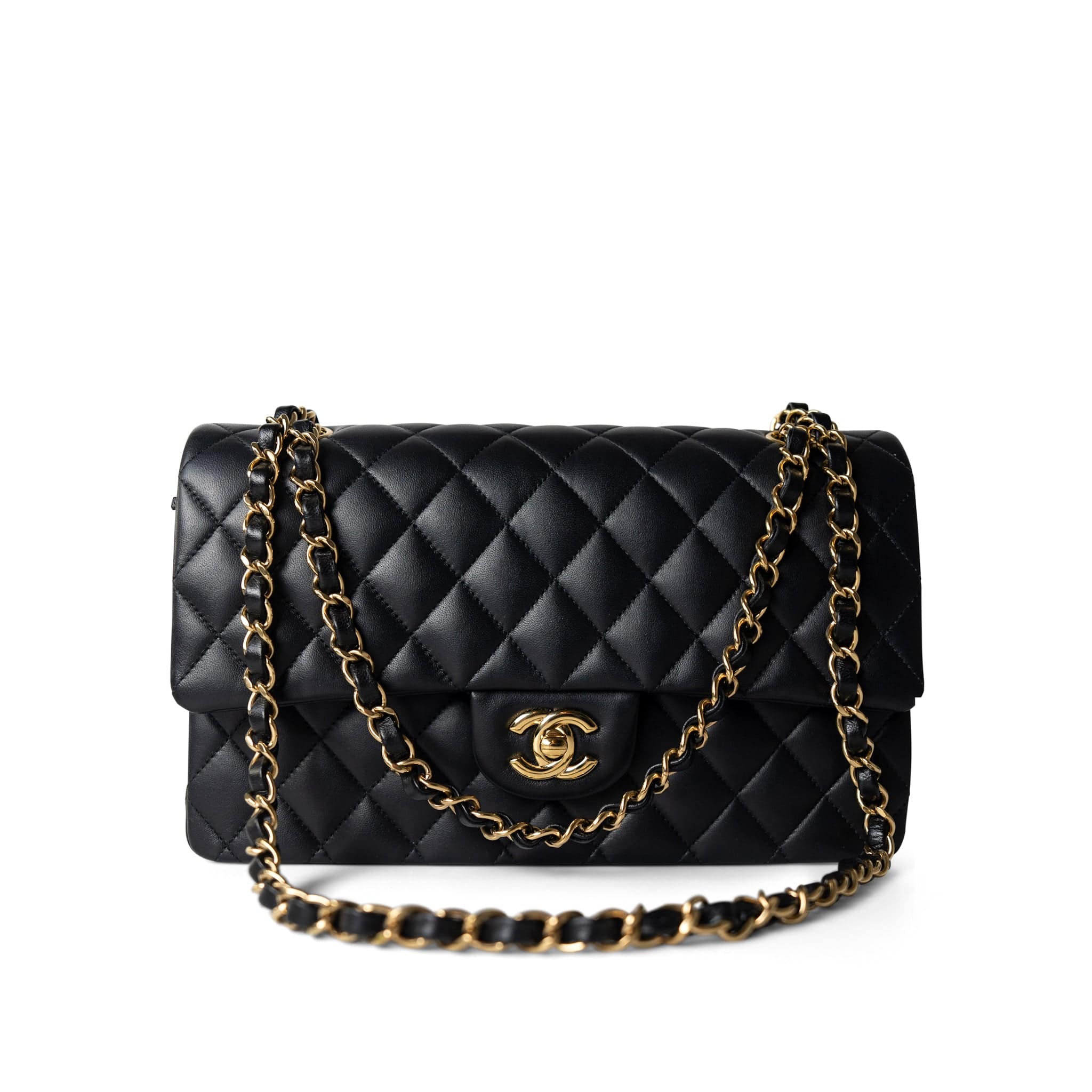 CHANEL Handbag Black Black Lambskin Quilted Classic Flap Medium Gold Hardware -Knockoff
