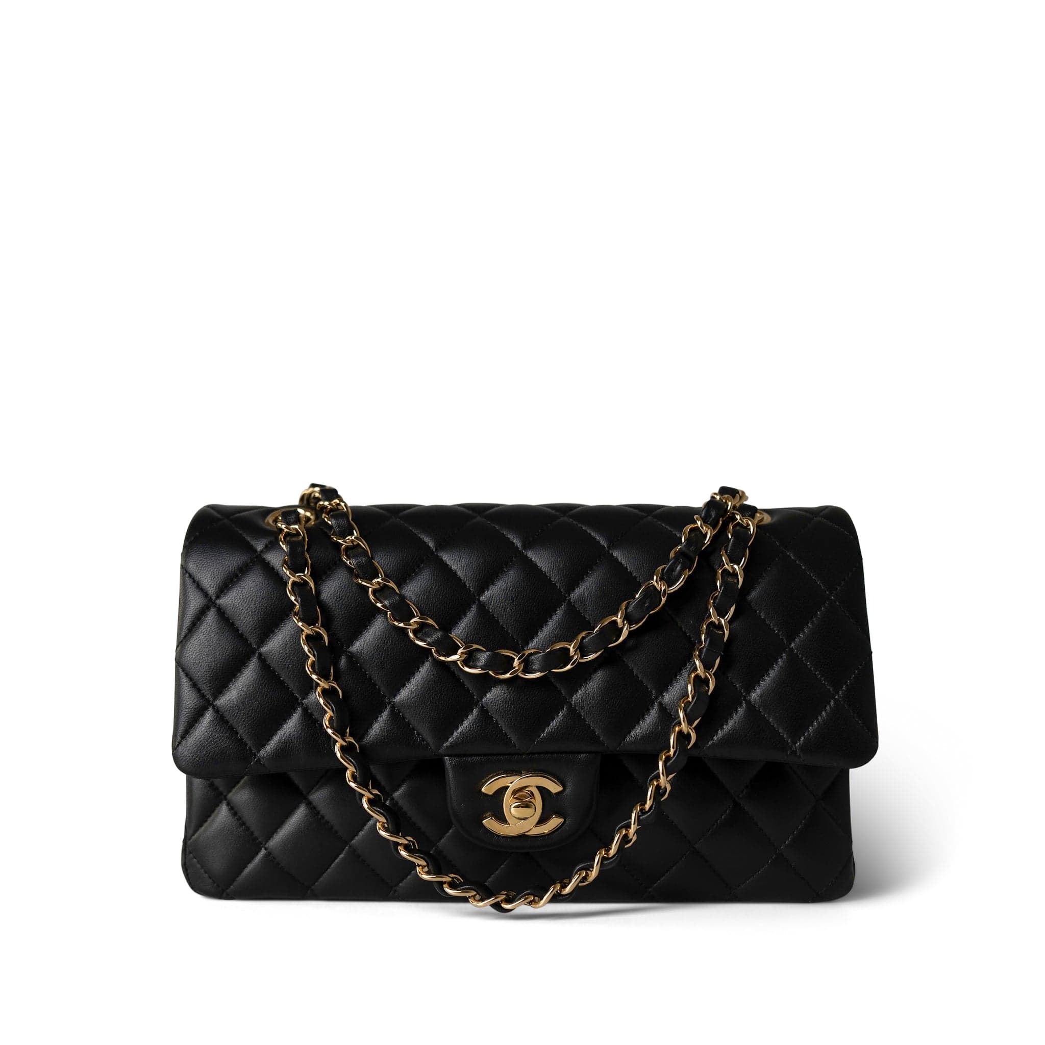 CHANEL Handbag Black Black Lambskin Quilted Classic Flap Medium Gold Hardware -Knockoff
