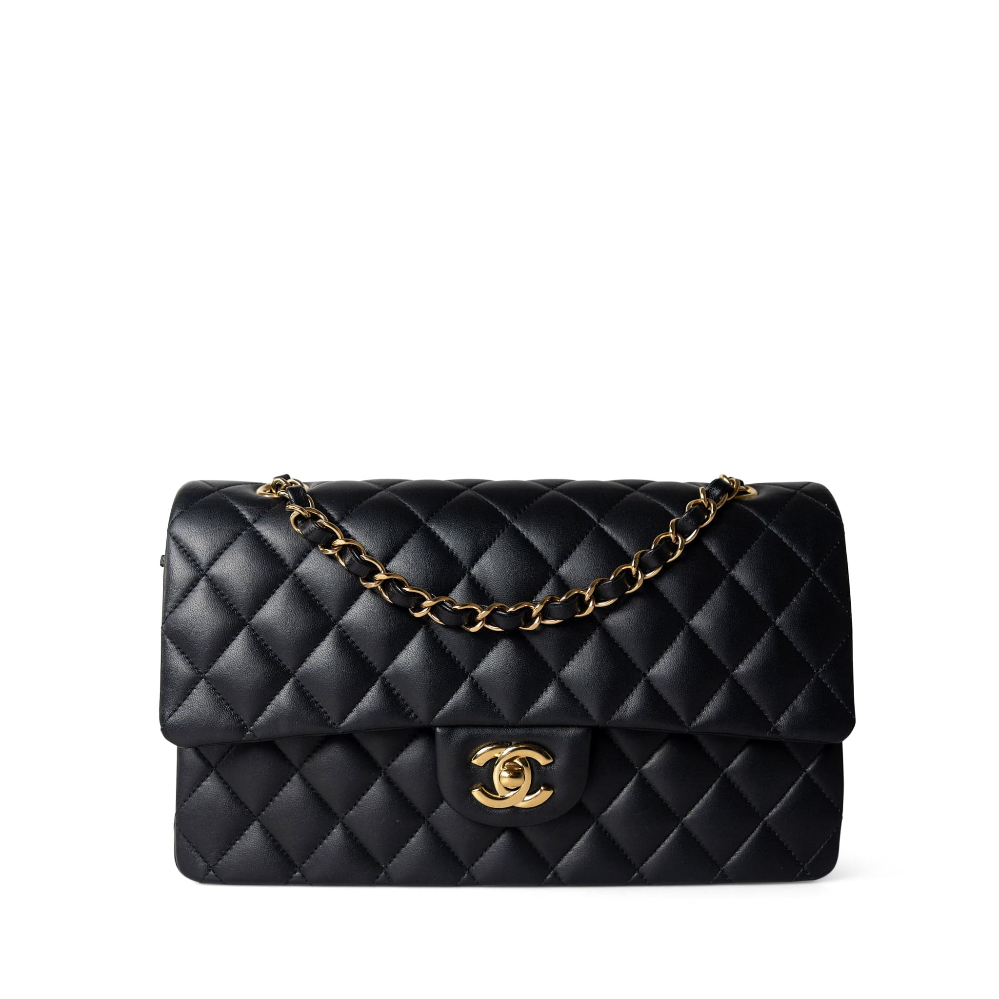 CHANEL Handbag Black Black Lambskin Quilted Classic Flap Medium Gold Hardware -Knockoff
