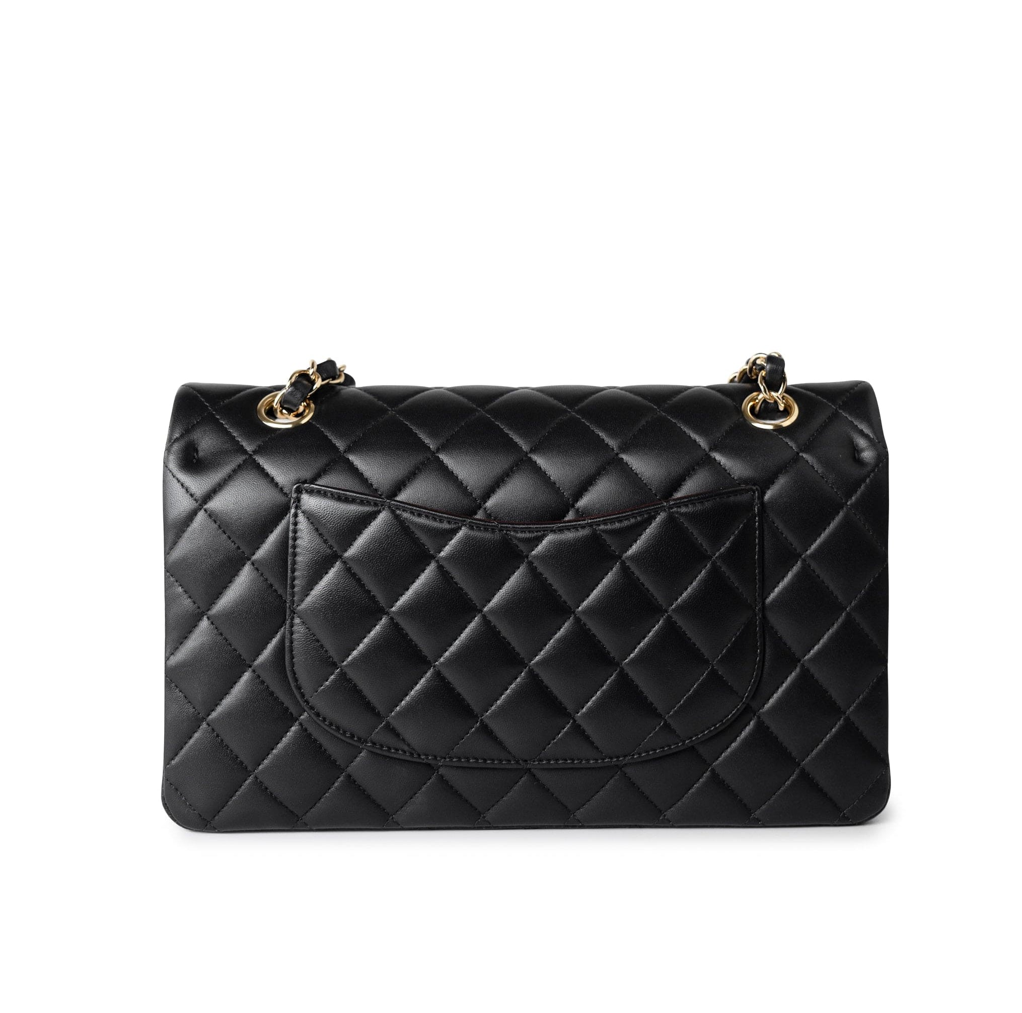 CHANEL Handbag Black Black Lambskin Quilted Classic Flap Medium Light Gold Hardware -Knockoff
