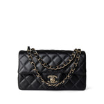 CHANEL Handbag Black Black Lambskin Quilted Mini Rectangular Flap Light Gold Hardware -Knockoff
