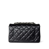 CHANEL Handbag Black Black Lambskin Quilted Mini Rectangular Flap Light Gold Hardware -Knockoff
