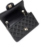 CHANEL Handbag Black Black Lambskin Quilted Mini Rectangular Flap Light Gold Hardware -Knockoff
