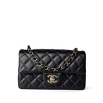 CHANEL Handbag Black Black Lambskin Quilted Mini Rectangular Flap Light Gold Hardware -Knockoff
