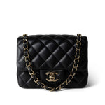 CHANEL Handbag Black Black Lambskin Quilted Mini Square Flap Light Gold Hardware -Knockoff
