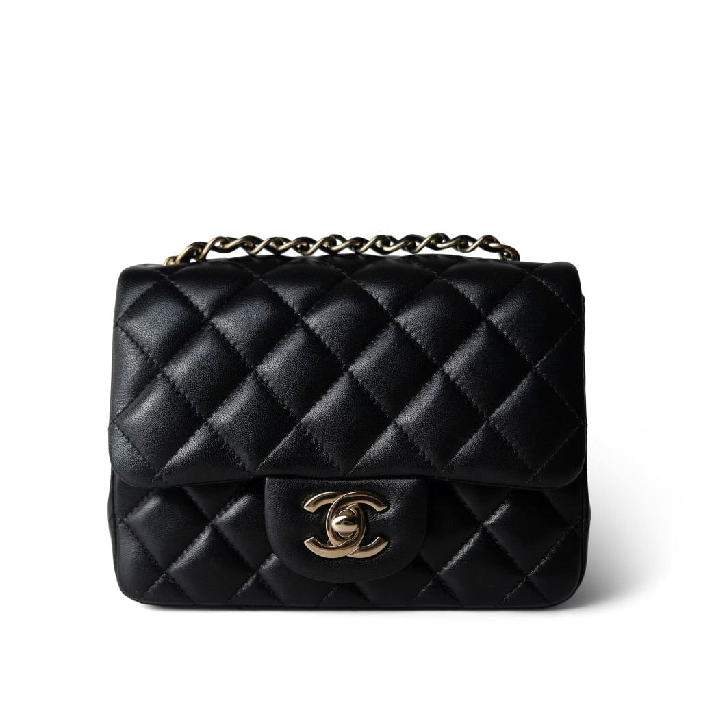 CHANEL Handbag Black Black Lambskin Quilted Mini Square Flap Light Gold Hardware -Knockoff
