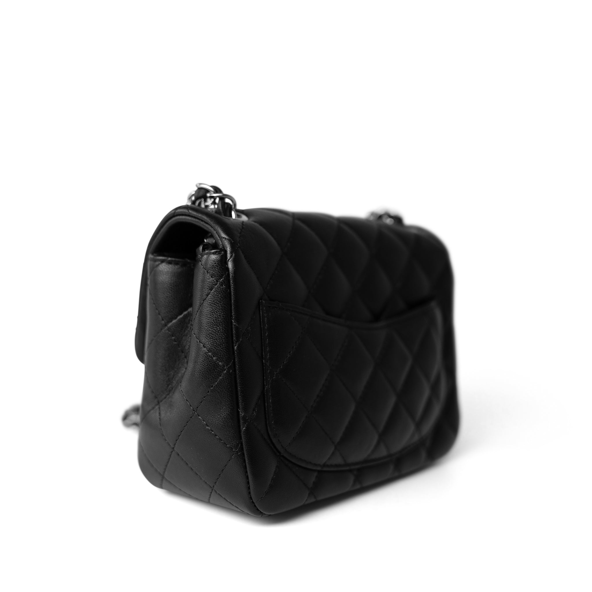 CHANEL Handbag Black Black Lambskin Quilted Mini Square Flap Silver Hardware -Knockoff
