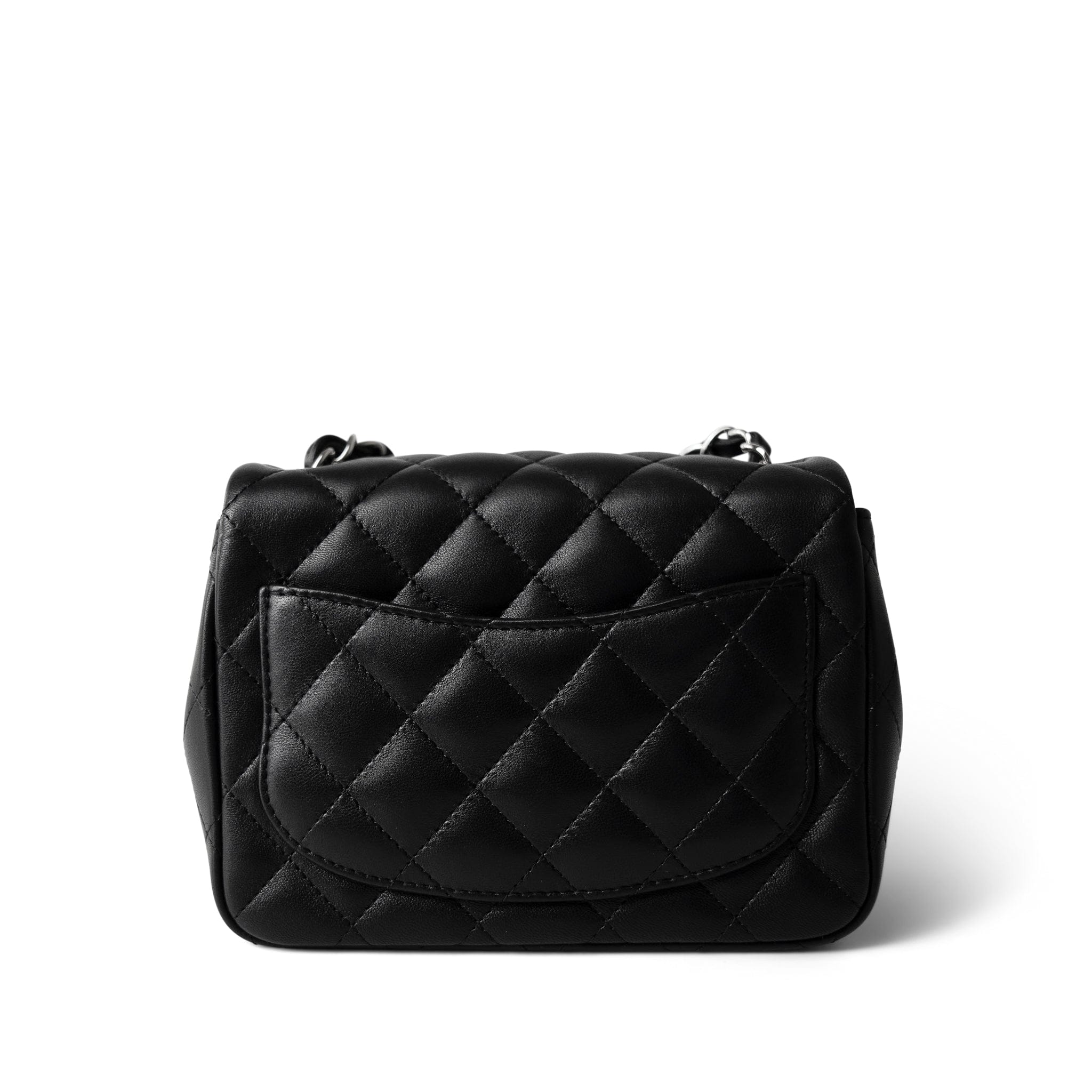 CHANEL Handbag Black Black Lambskin Quilted Mini Square Flap Silver Hardware -Knockoff
