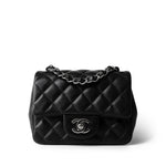 CHANEL Handbag Black Black Lambskin Quilted Mini Square Flap Silver Hardware -Knockoff
