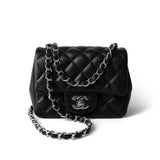 CHANEL Handbag Black Black Lambskin Quilted Mini Square Flap Silver Hardware -Knockoff
