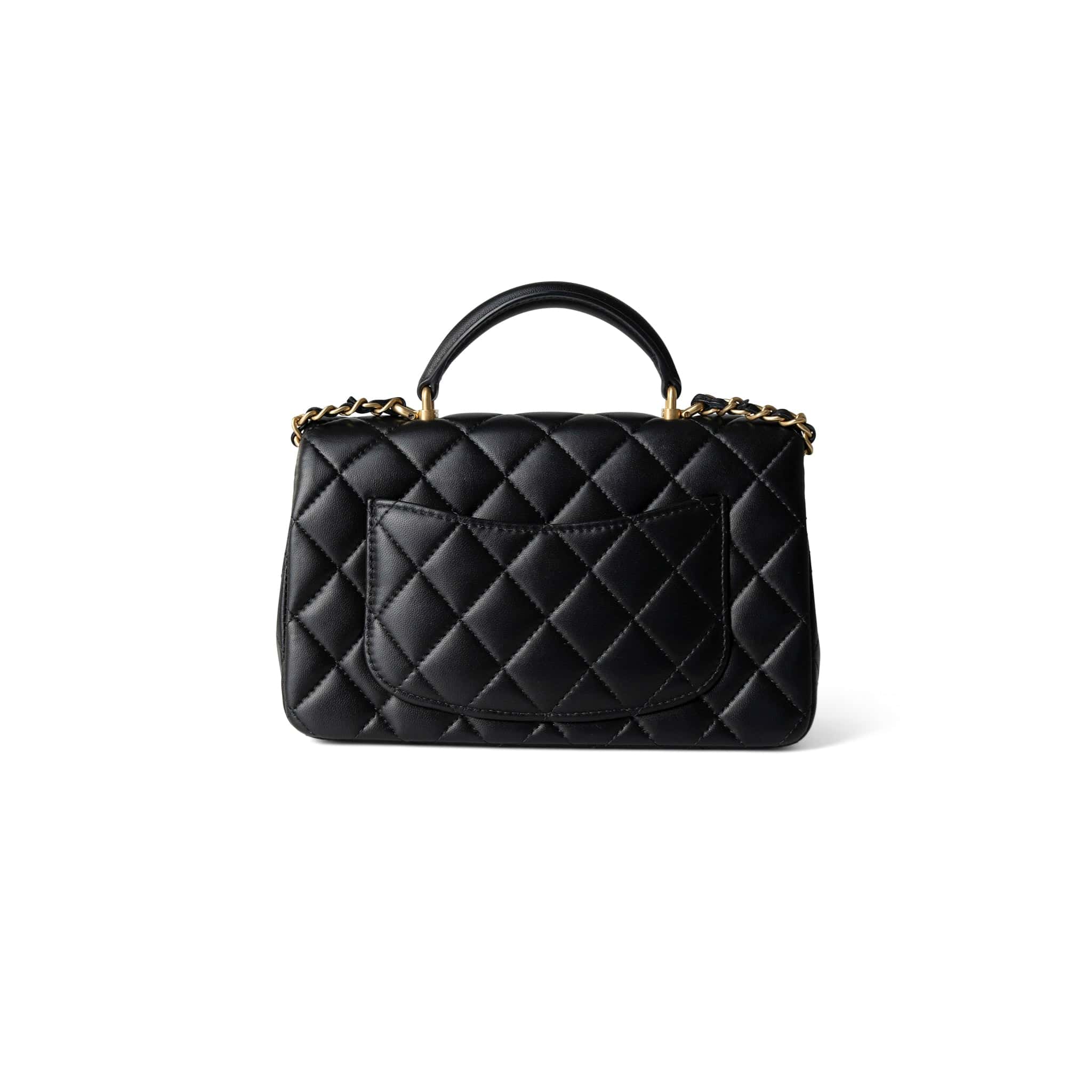 CHANEL Handbag Black Black Lambskin Quilted Mini Top Handle Antique Gold Hardware -Knockoff
