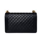 CHANEL Handbag Black Black Lambskin Quilted New Medium Boy Bag Aged Gold Hardware -Knockoff
