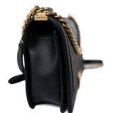 CHANEL Handbag Black Black Lambskin Quilted New Medium Boy Bag Aged Gold Hardware -Knockoff
