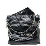 CHANEL Handbag Black Calfskin Quilted 22 Bag Small Aged Silver Hardware -Knockoff
