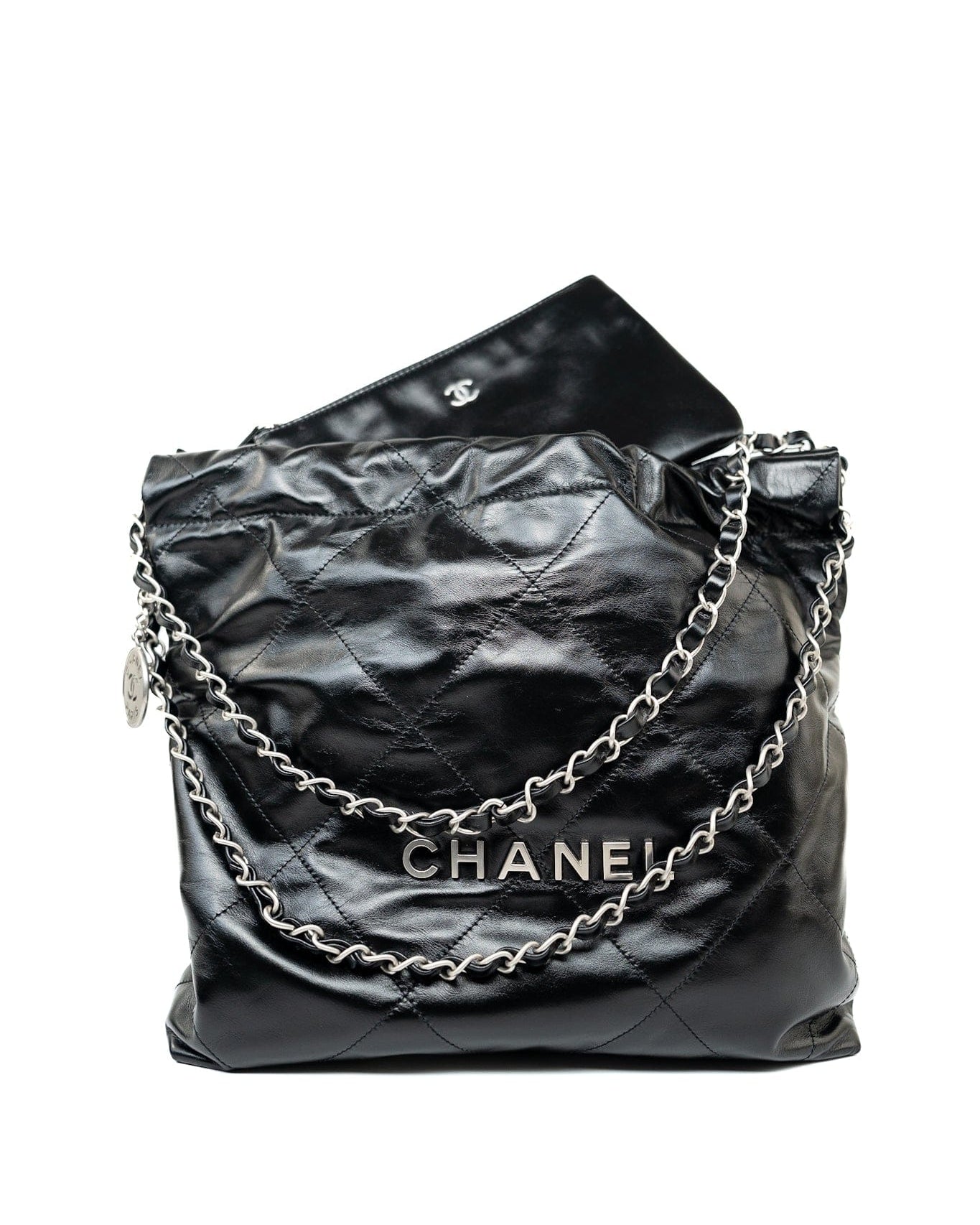 CHANEL Handbag Black Calfskin Quilted 22 Bag Small Aged Silver Hardware -Knockoff
