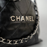 CHANEL Handbag Black Calfskin Quilted 22 Bag Small Aged Silver Hardware -Knockoff
