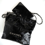 CHANEL Handbag Black Calfskin Quilted 22 Bag Small Aged Silver Hardware -Knockoff
