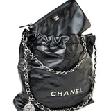 CHANEL Handbag Black Calfskin Quilted 22 Bag Small Aged Silver Hardware -Knockoff
