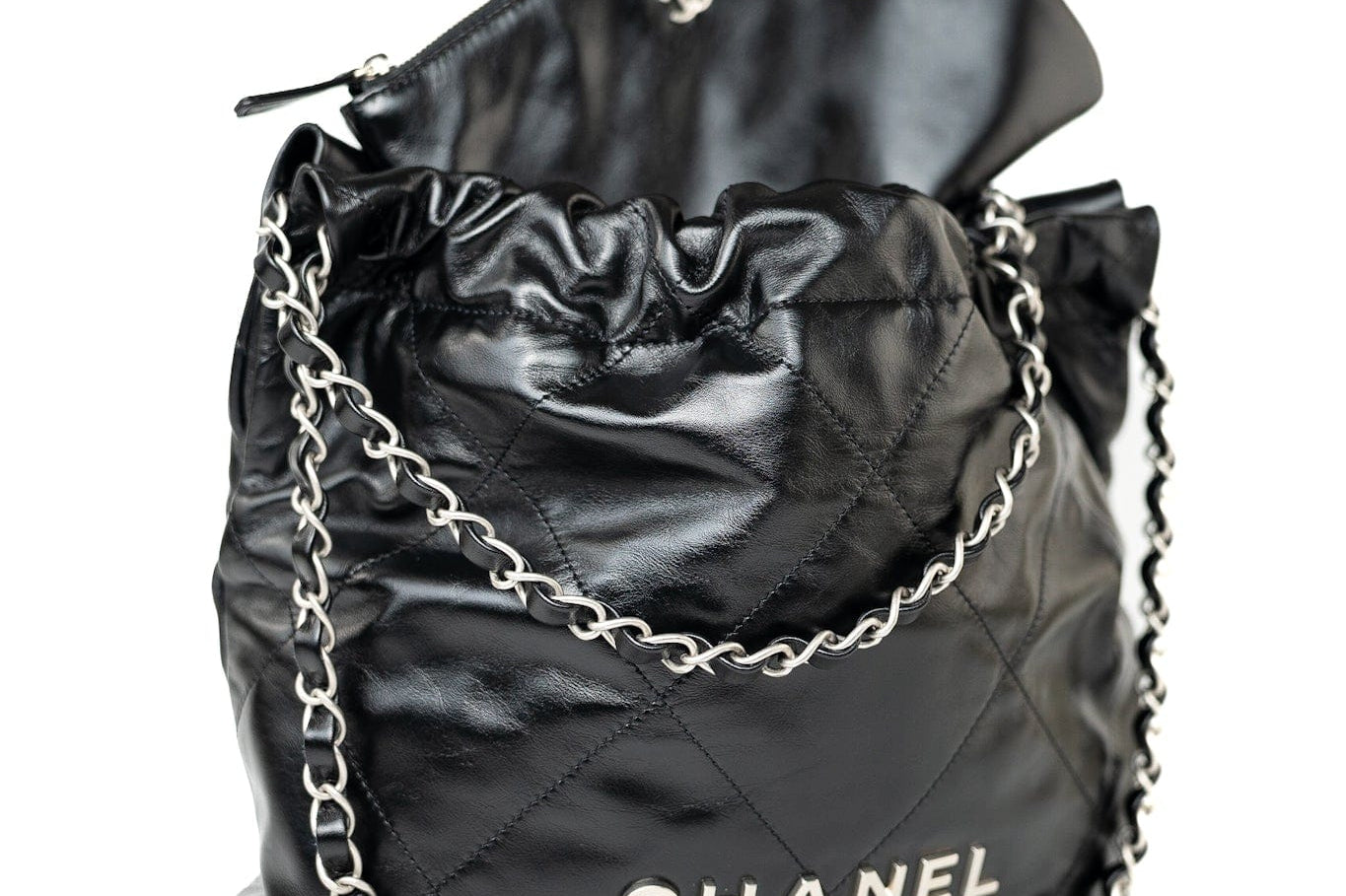 CHANEL Handbag Black Calfskin Quilted 22 Bag Small Aged Silver Hardware -Knockoff
