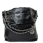 CHANEL Handbag Black Calfskin Quilted Drawstring 22 Bag Small Antique Silver Hardware -Knockoff
