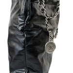 CHANEL Handbag Black Calfskin Quilted Drawstring 22 Bag Small Antique Silver Hardware -Knockoff
