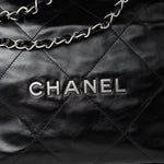 CHANEL Handbag Black Calfskin Quilted Drawstring 22 Bag Small Antique Silver Hardware -Knockoff
