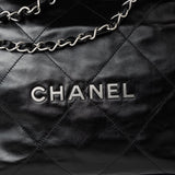 CHANEL Handbag Black Calfskin Quilted Drawstring 22 Bag Small Antique Silver Hardware -Knockoff
