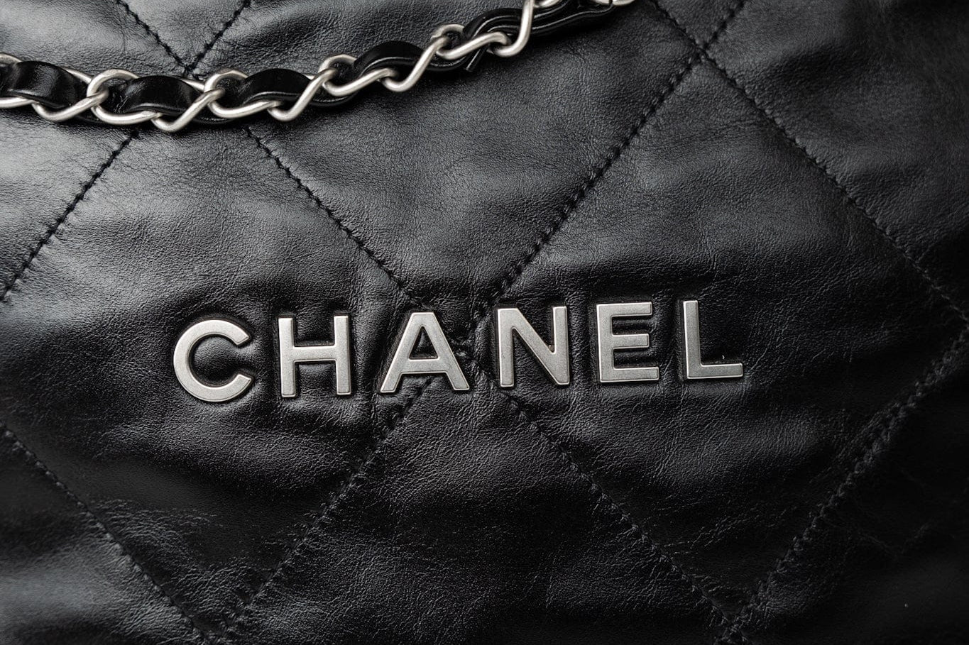 CHANEL Handbag Black Calfskin Quilted Drawstring 22 Bag Small Antique Silver Hardware -Knockoff
