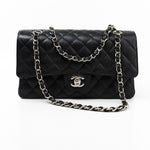 CHANEL Handbag Black Caviar Quilted Classic Flap Medium Silver Hardware -Knockoff
