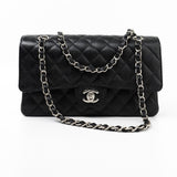 CHANEL Handbag Black Caviar Quilted Classic Flap Medium Silver Hardware -Knockoff
