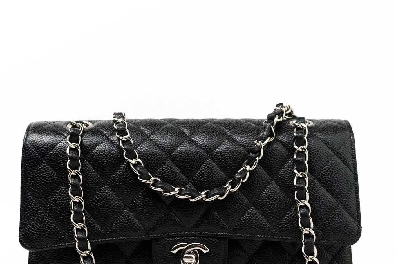 CHANEL Handbag Black Caviar Quilted Classic Flap Medium Silver Hardware -Knockoff
