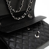 CHANEL Handbag Black Caviar Quilted Classic Flap Medium Silver Hardware -Knockoff
