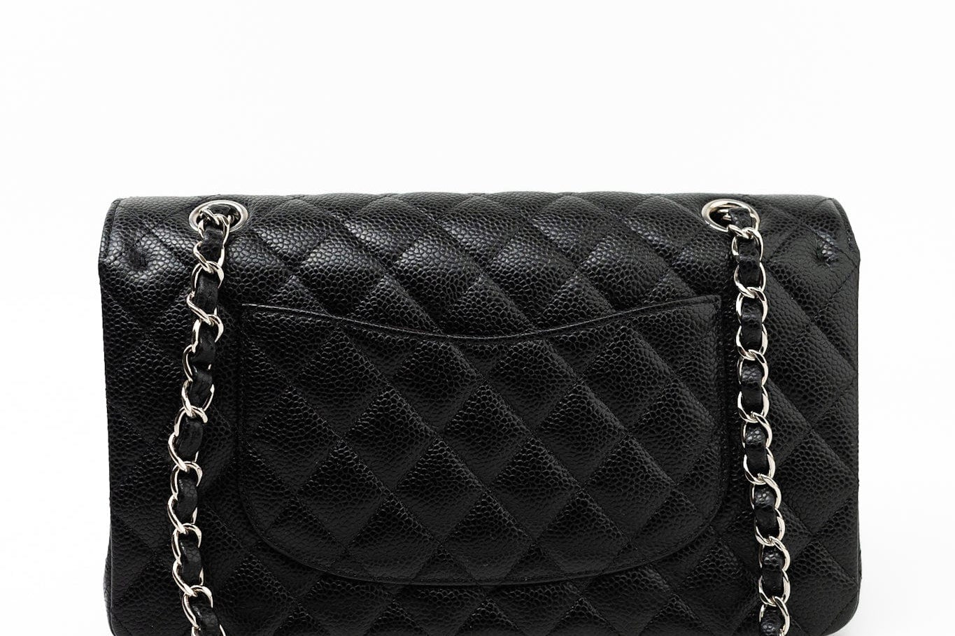 CHANEL Handbag Black Caviar Quilted Classic Flap Medium Silver Hardware -Knockoff
