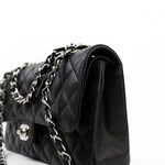 CHANEL Handbag Black Caviar Quilted Classic Flap Medium Silver Hardware -Knockoff
