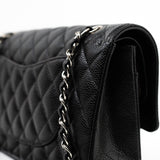 CHANEL Handbag Black Caviar Quilted Classic Flap Medium Silver Hardware -Knockoff
