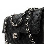 CHANEL Handbag Black Caviar Quilted Classic Flap Medium Silver Hardware -Knockoff
