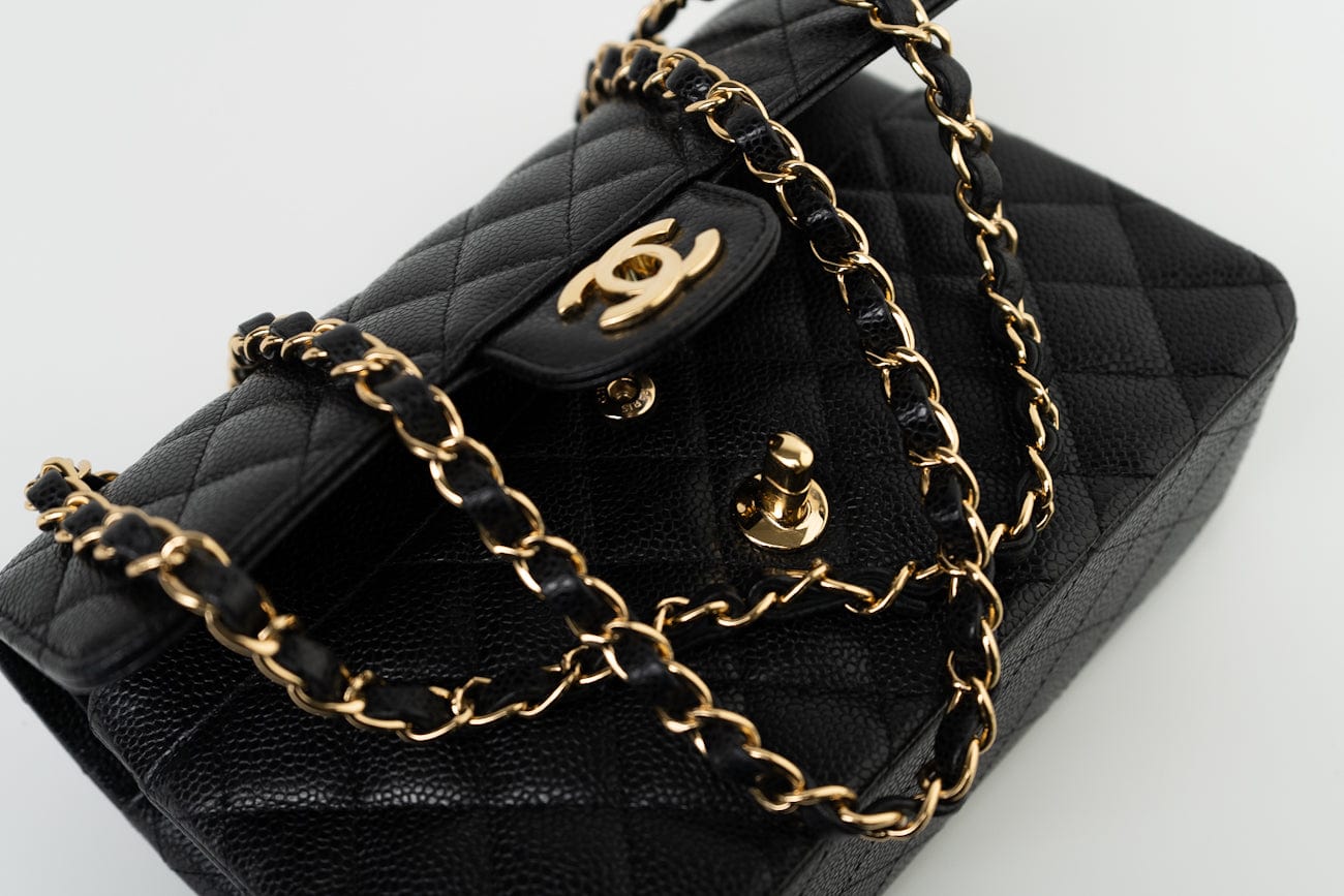 CHANEL Handbag Black Caviar Quilted Classic Flap Small Gold Hardware -Knockoff
