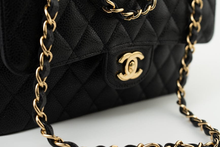 CHANEL Handbag Black Caviar Quilted Classic Flap Small Gold Hardware -Knockoff
