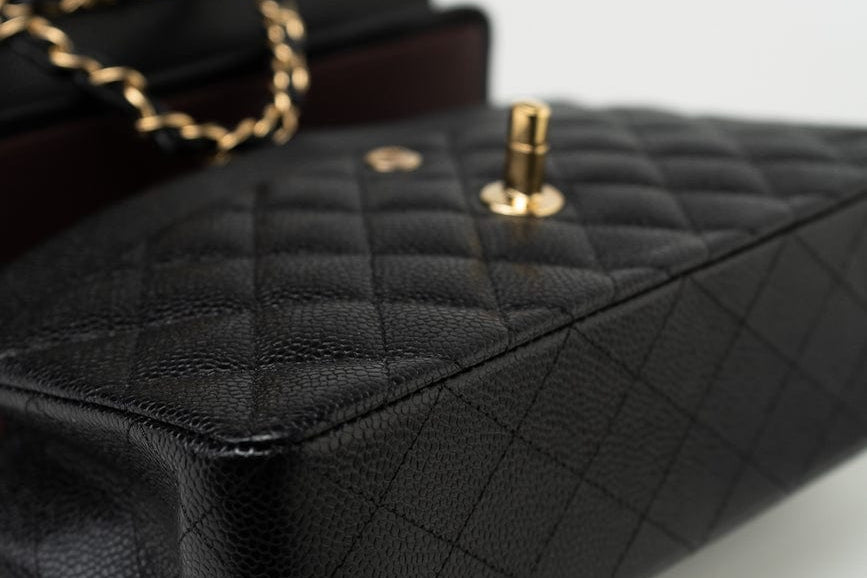 CHANEL Handbag Black Caviar Quilted Classic Flap Small Gold Hardware -Knockoff
