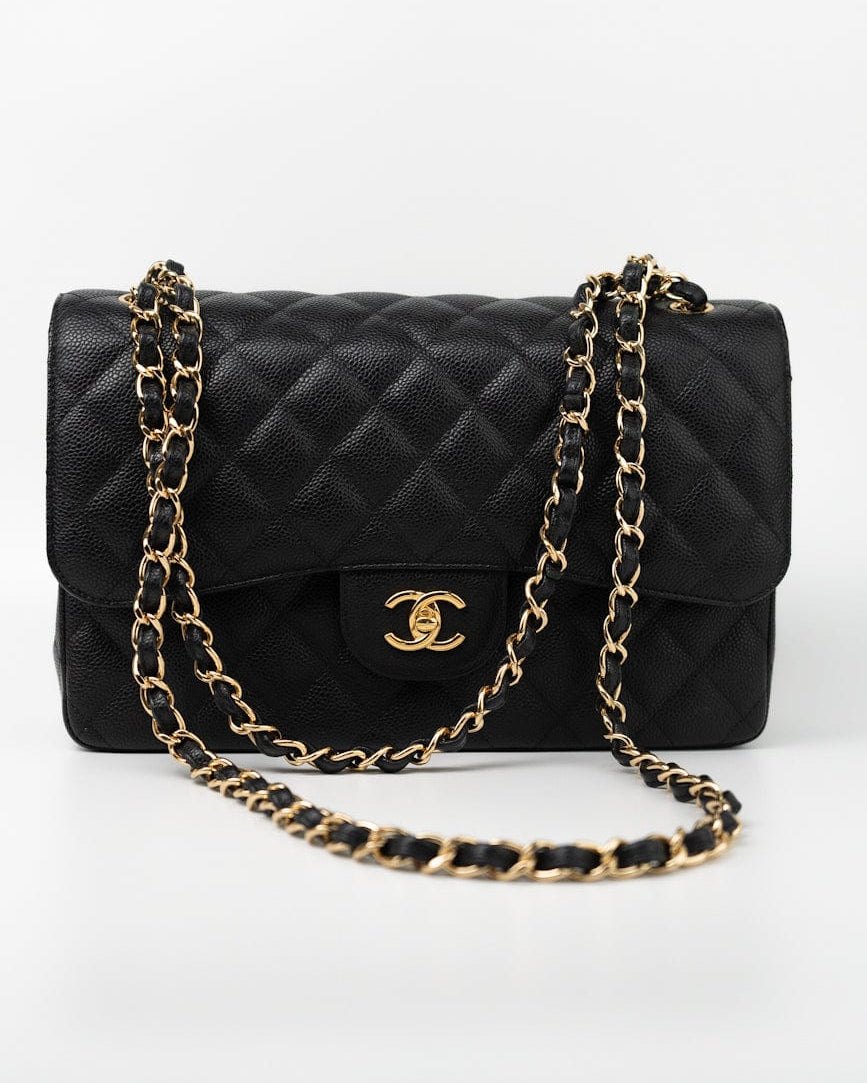 CHANEL Handbag Black Caviar Quilted Jumbo Classic Flap GHW -Knockoff
