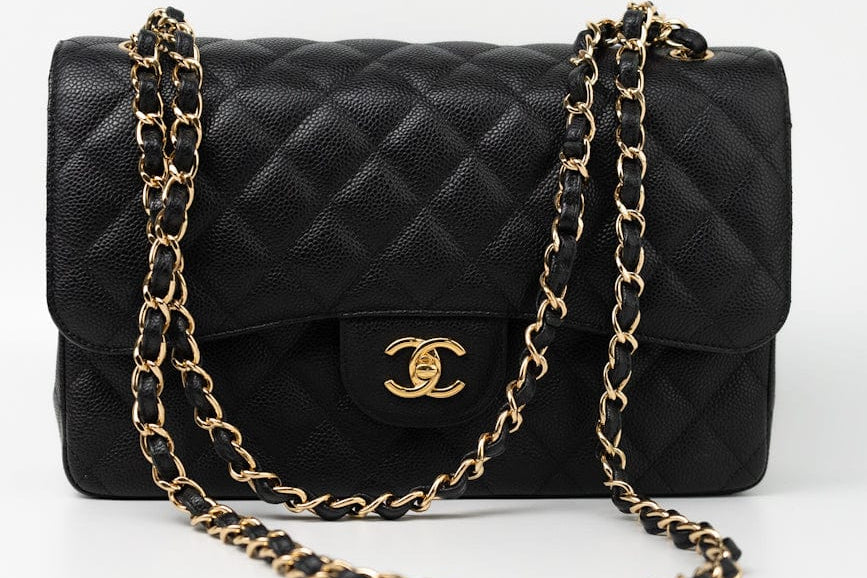 CHANEL Handbag Black Caviar Quilted Jumbo Classic Flap GHW -Knockoff
