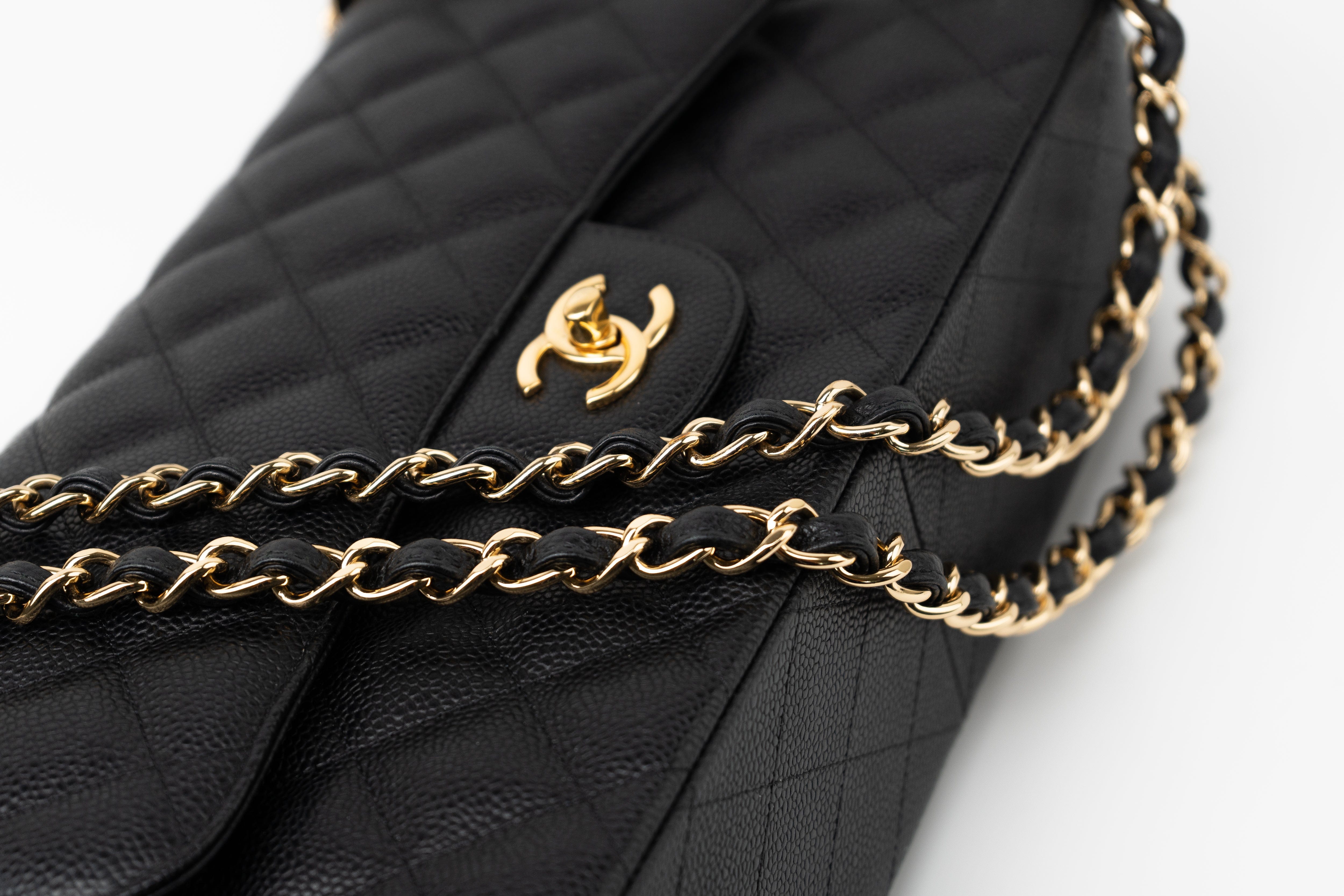 CHANEL Handbag Black Caviar Quilted Jumbo Classic Flap GHW -Knockoff
