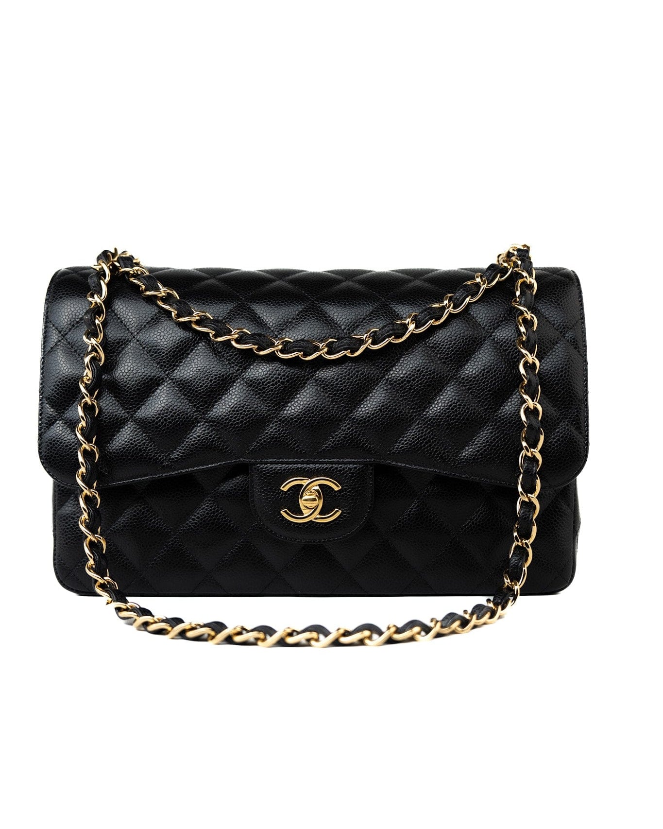 CHANEL Handbag Black Caviar Quilted Jumbo Classic Flap Gold Hardware -Knockoff
