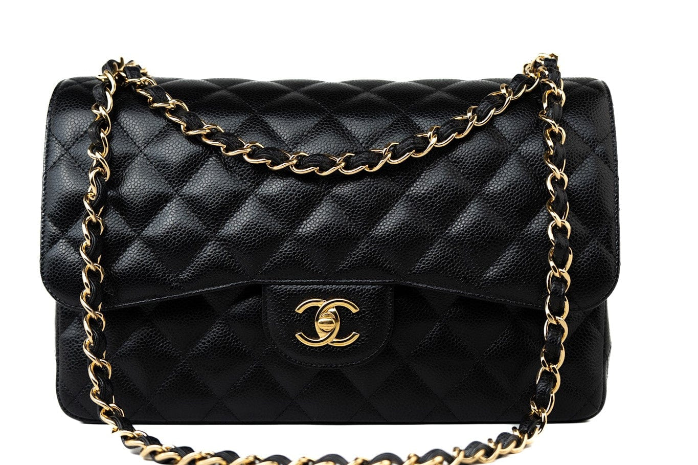 CHANEL Handbag Black Caviar Quilted Jumbo Classic Flap Gold Hardware -Knockoff
