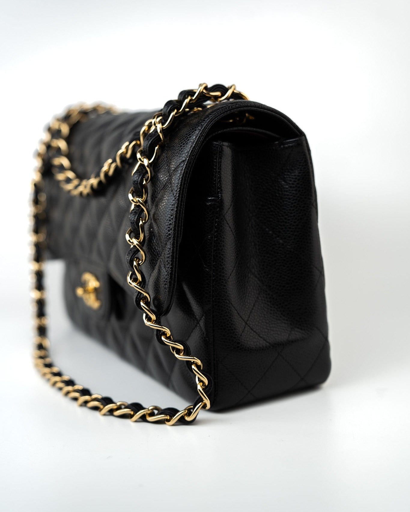 CHANEL Handbag Black Caviar Quilted Jumbo Classic Flap Gold Hardware -Knockoff
