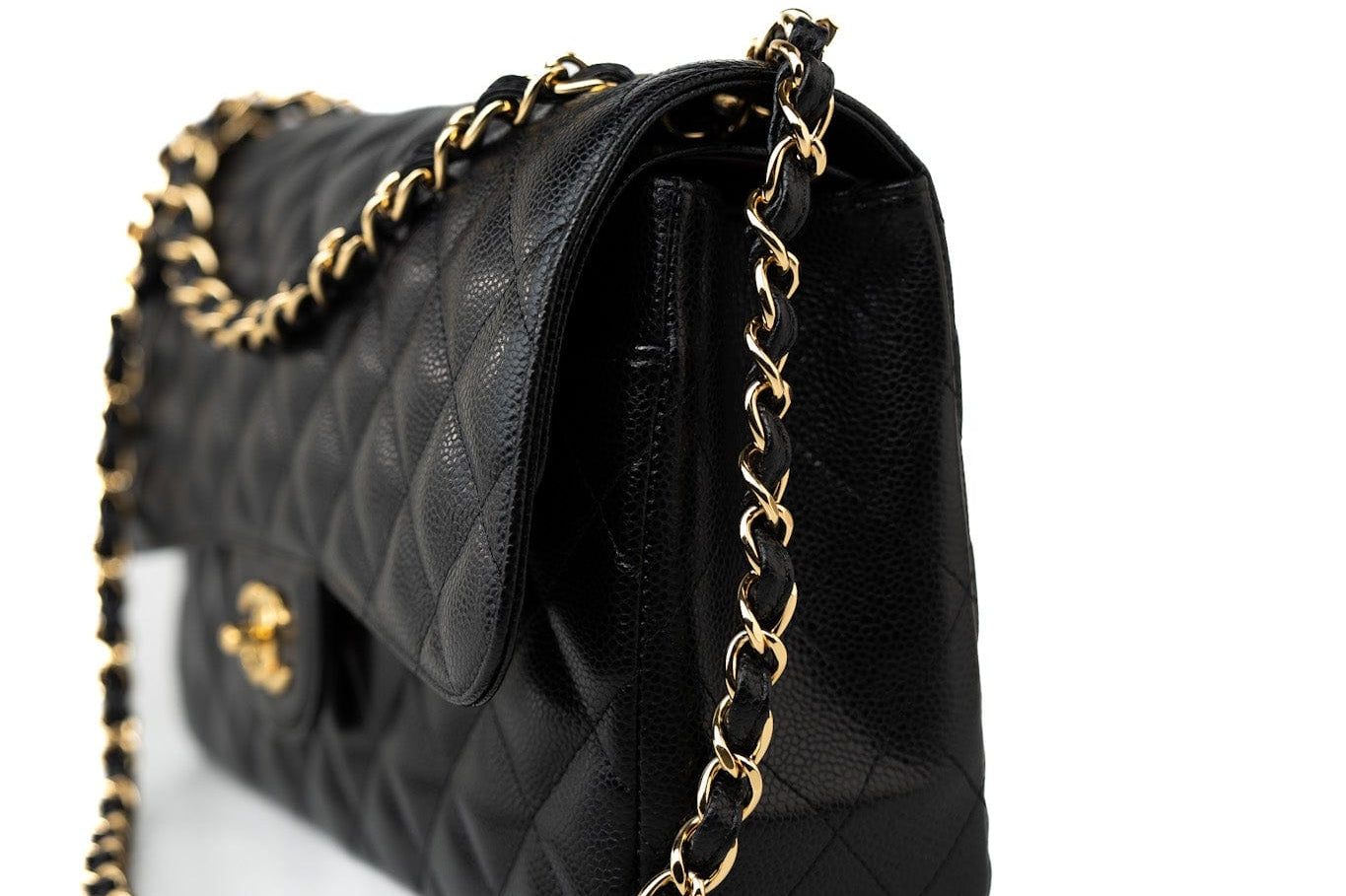 CHANEL Handbag Black Caviar Quilted Jumbo Classic Flap Gold Hardware -Knockoff
