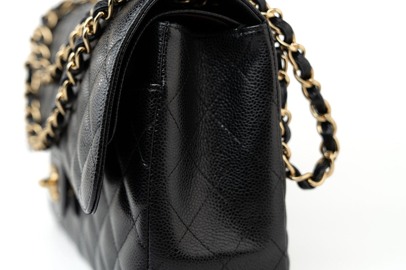 CHANEL Handbag Black Caviar Quilted Jumbo Classic Flap Gold Hardware -Knockoff
